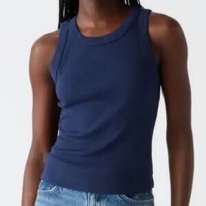 Michael Stars Gina Blue Round Neck Ribbed Cotton Blend Tank Top Women's XL